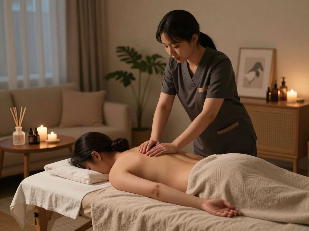 Experience tranquil 강북출장마사지 in a cozy home environment with a professional therapist providing relaxation.